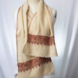 Kashmir Handwoven Embroidered Scarf | 51"x11" | Sozni Floral Needlework